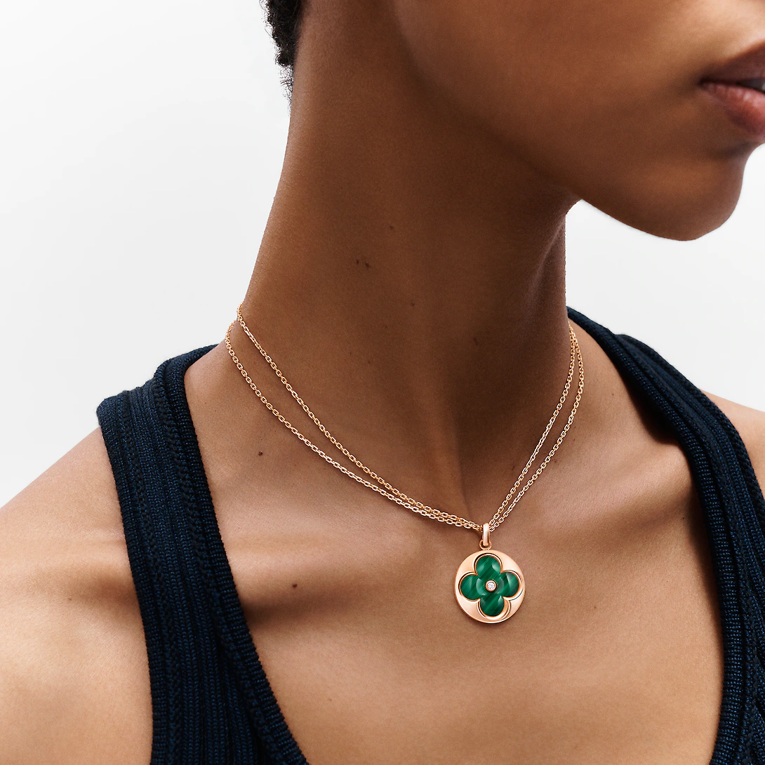 Color Blossom XL Medallion, Pink Gold, Malachite and Diamond