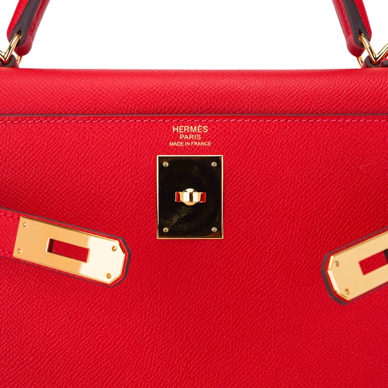 Kelly 32 Sellier Bag Rouge Casaque Epsom Leather with Gold Hardware