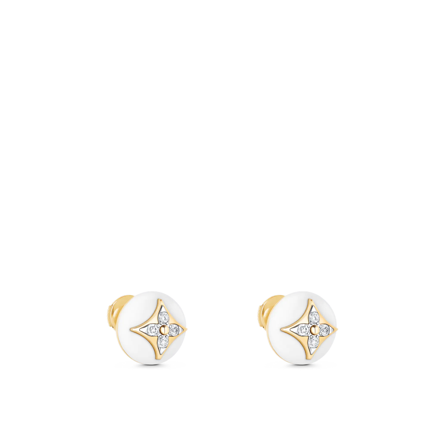 B Blossom Studs, Yellow Gold, White Gold, White Agate And Diamonds