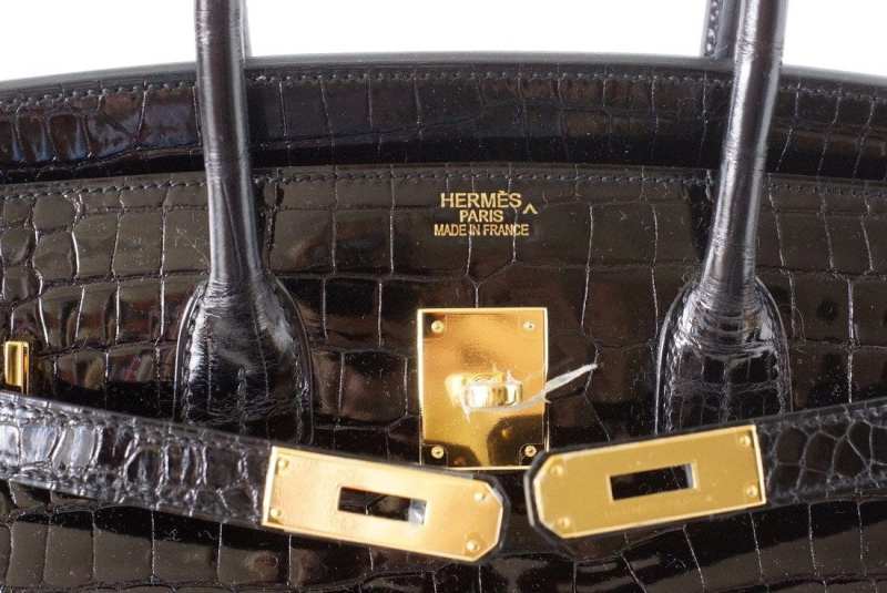 Birkin 35 Black Porosus Crocodile with Gold Hardware