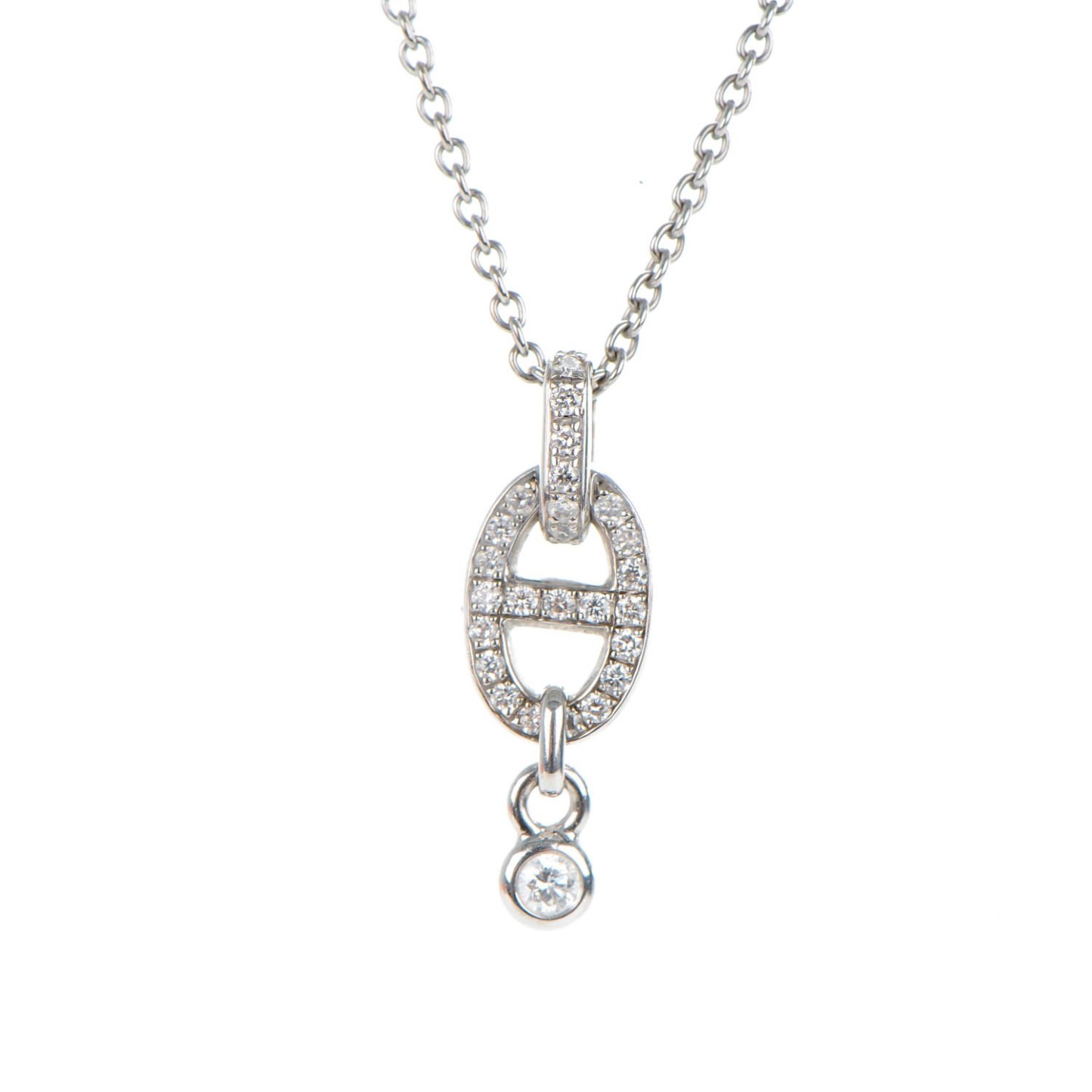 18K White Gold Diamond PM Chaine d'Ancre Enchainee Necklace