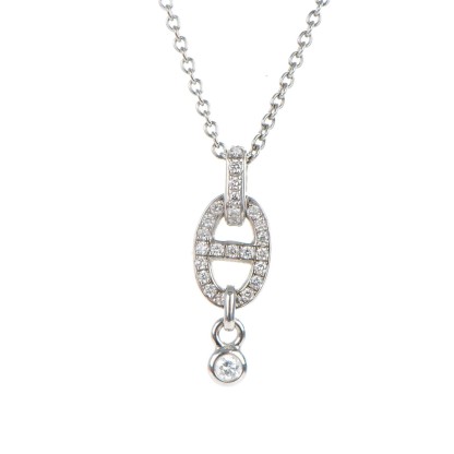18K White Gold Diamond PM Chaine d'Ancre Enchainee Necklace