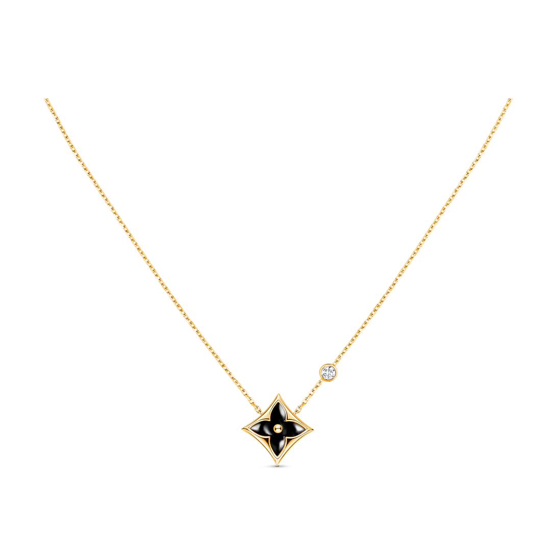 Color Blossom Bb Star Pendant, Yellow Gold, Onyx And Diamond
