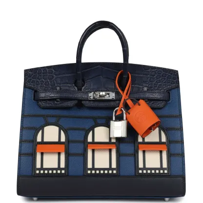 Hermes Night Sac Faubourg Birkin 20 Bleu Marine Matte Alligator Pallad