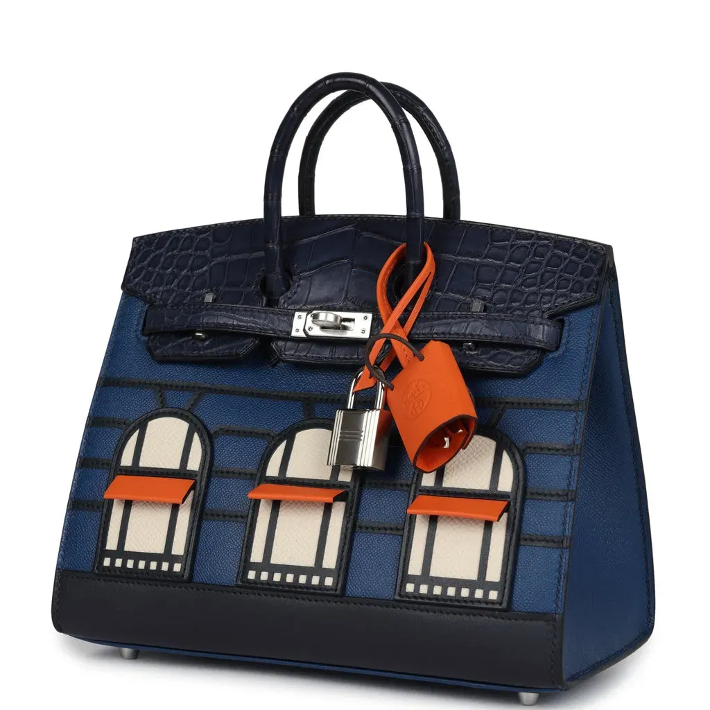 Hermes Night Sac Faubourg Birkin 20 Bleu Marine Matte Alligator Pallad