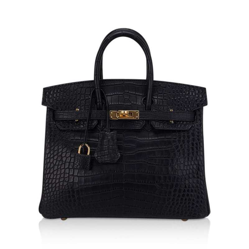 Birkin 25 Bag Black Matte Alligator with Gold Hardware