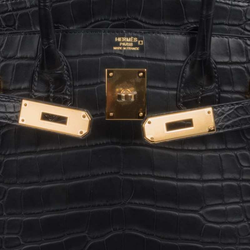 Hermes Birkin 30 Bag Black Matte Alligator Gold Hardware