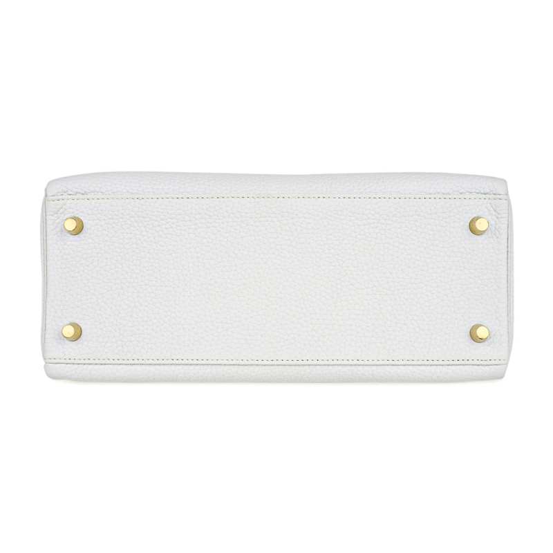 Kelly 28 Retourne Bag White Clemence Leather with Gold Hardware