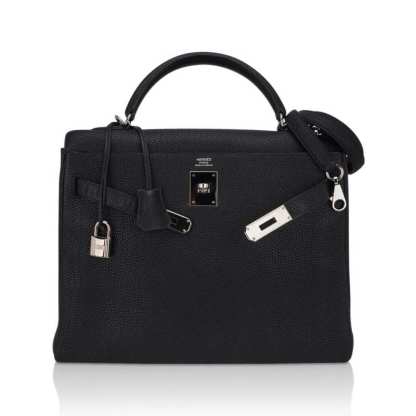Kelly 32 Retourne Bag Black Togo Leather with Palladium Hardware