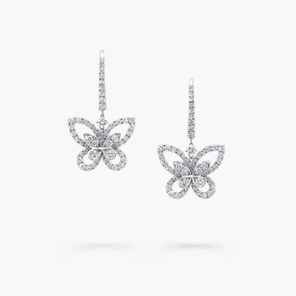 Butterfly Silhouette Diamond Drop Earrings WHITE GOLD
