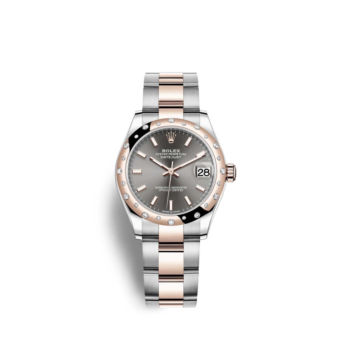Datejust 31, Oystersteel, 18kt Everose Gold and diamonds, Ref# 278341RBR-0017