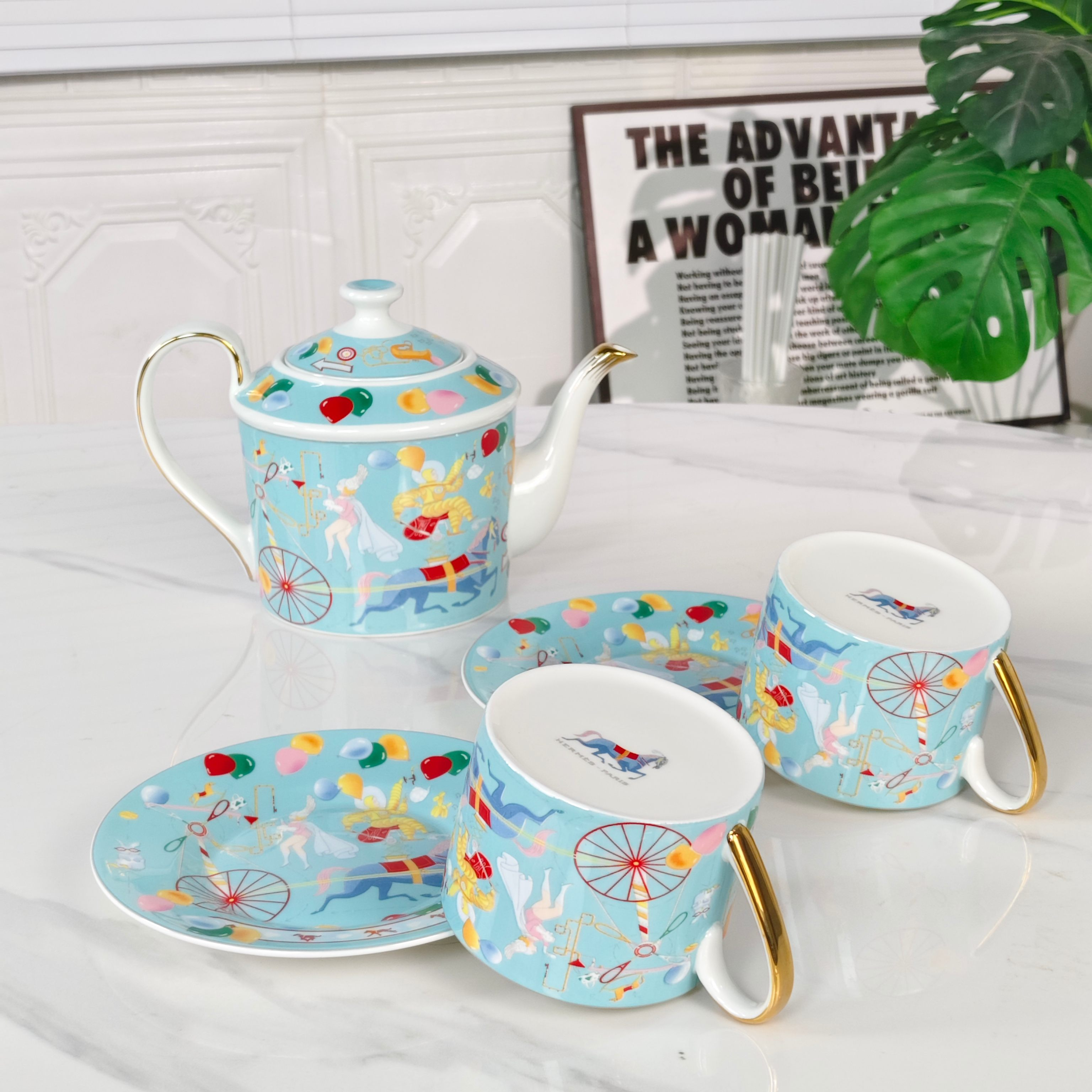 Hethtrmès 🔥 New Arrival: "Astronaut" Blue 5-Piece Bone China Dinnerware Set