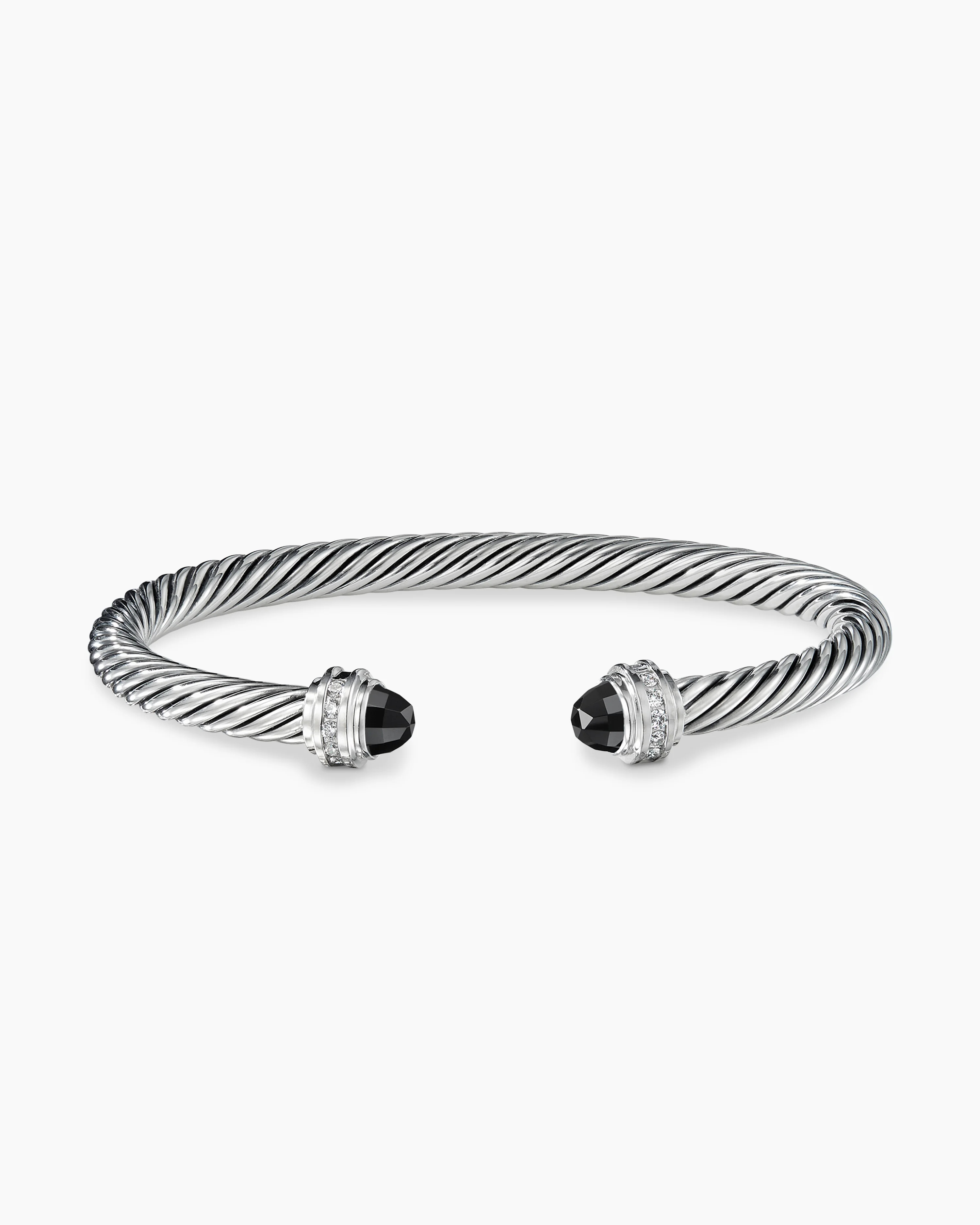 Classic Cable Bracelet Sterling Silver with Black Onyx and Diamonds, 5mm
