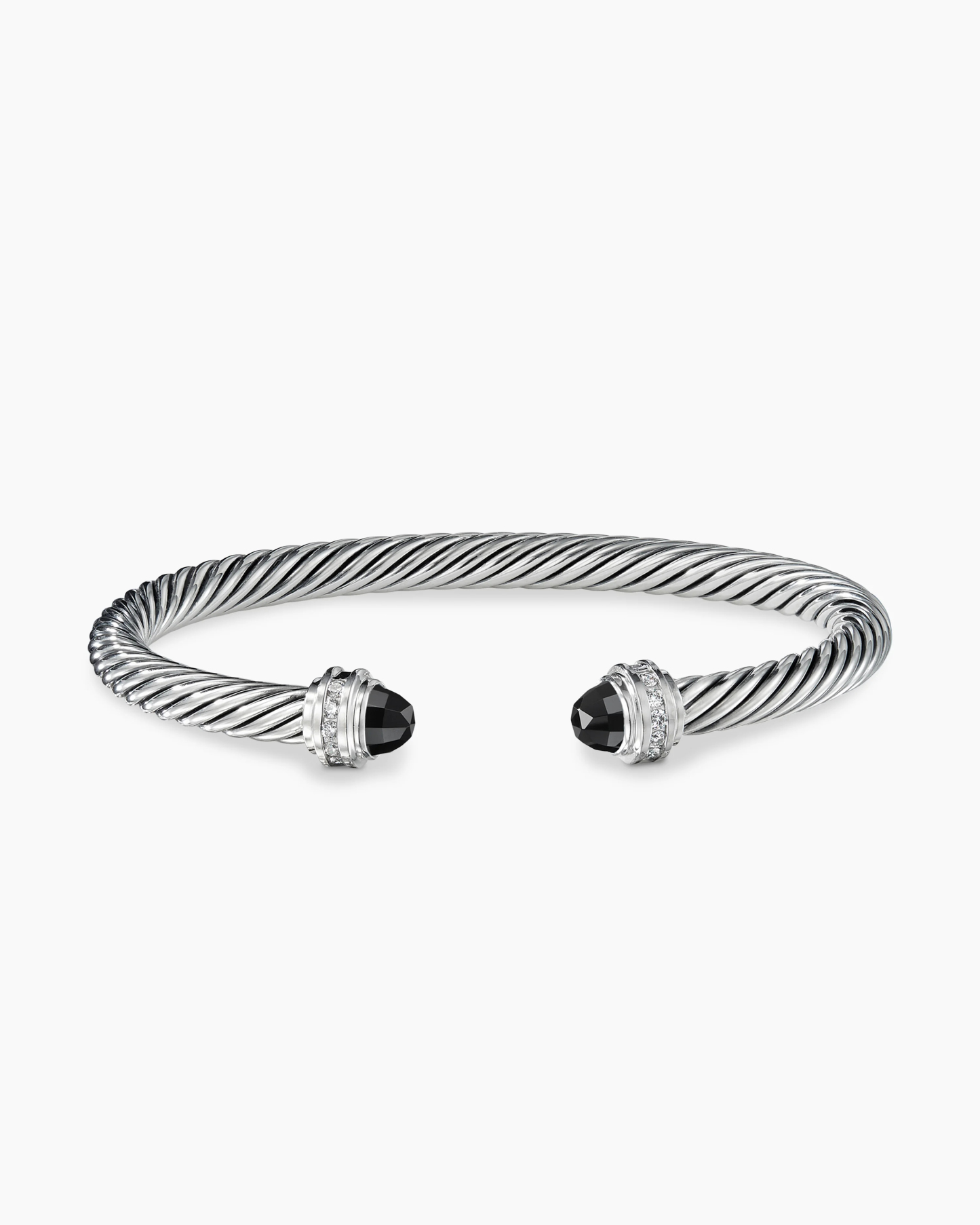 Classic Cable Bracelet Sterling Silver with Black Onyx and Diamonds, 5mm