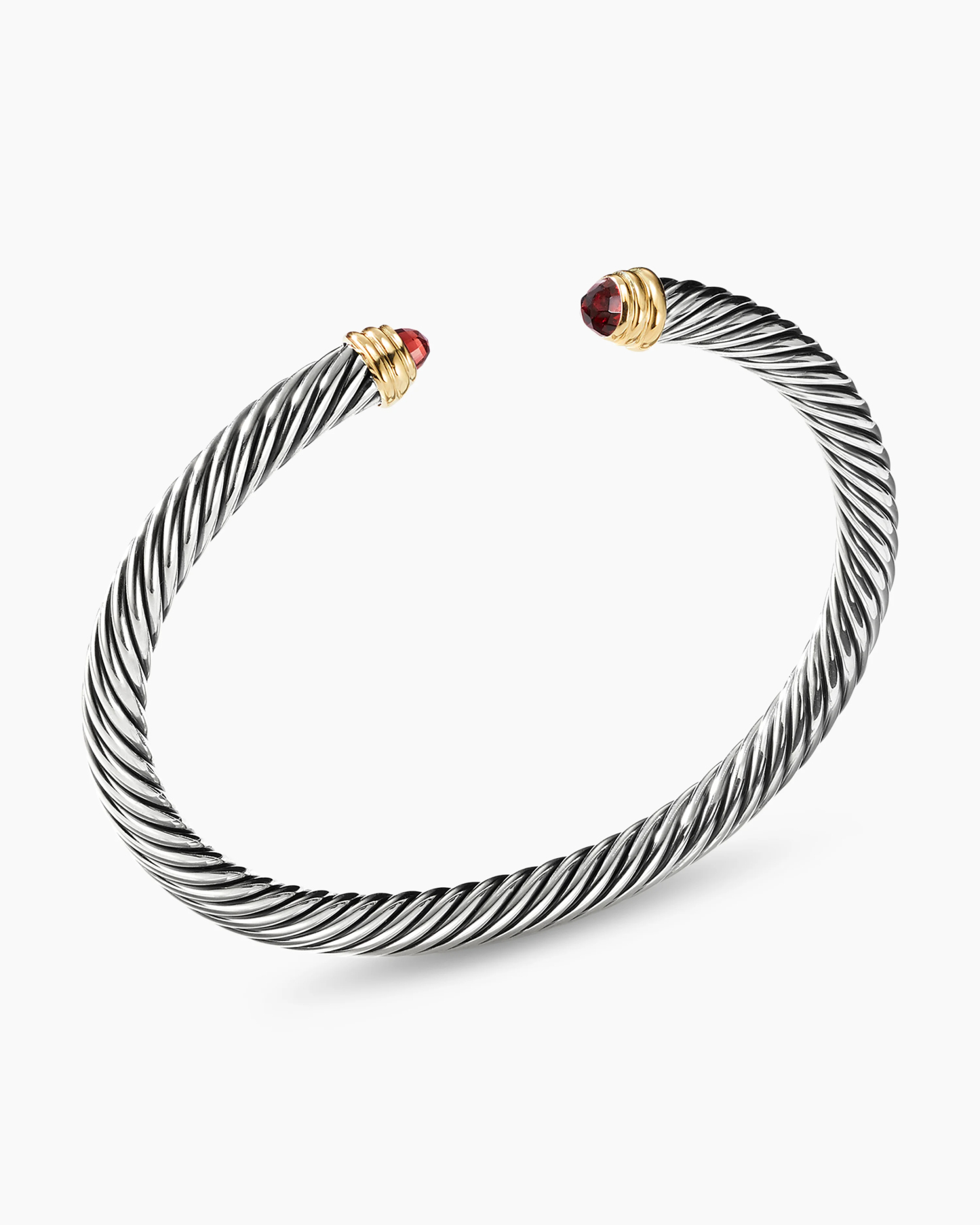 Classic Cable Bracelet Sterling Silver with 14K Yellow Gold and Garnets, 5mm