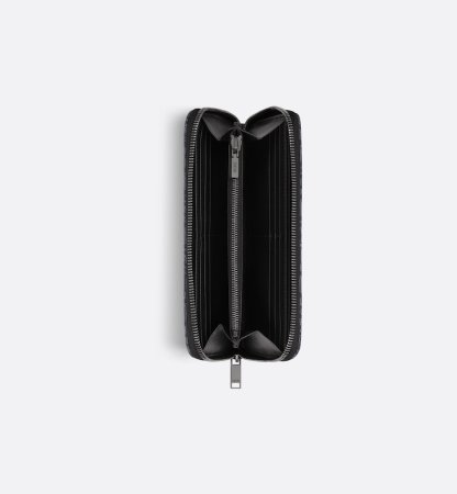 Zipped Long Wallet  Black Dior Oblique Jacquard