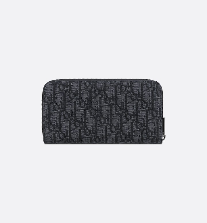 Zipped Long Wallet  Black Dior Oblique Jacquard