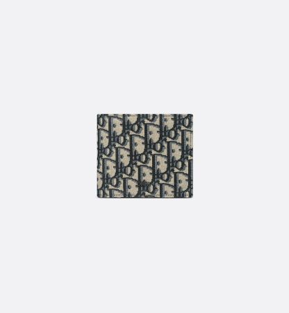 Compact Wallet Beige and Black Oblique Jacquard