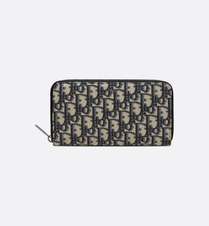Zipped Long Wallet Beige and Black Oblique Jacquard