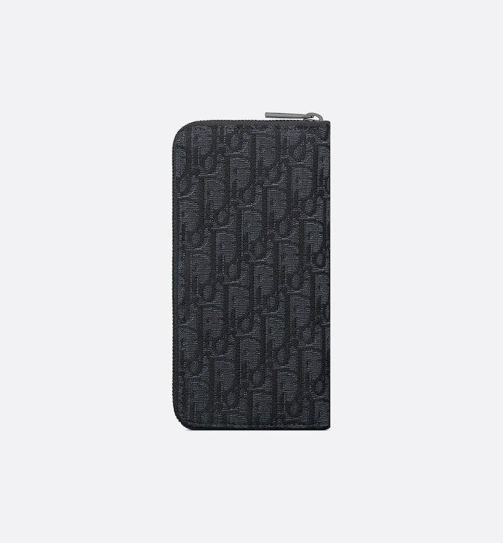 Vertical Long Zipped Wallet Black Oblique Jacquard