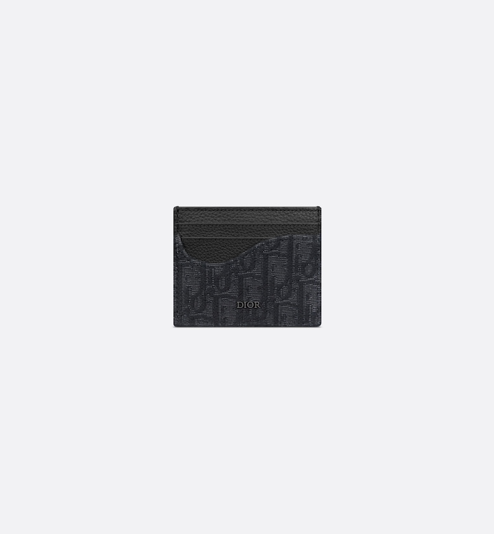 Saddle Card Holder Black Grained Calfskin Marquetry and Black Oblique Jacquard