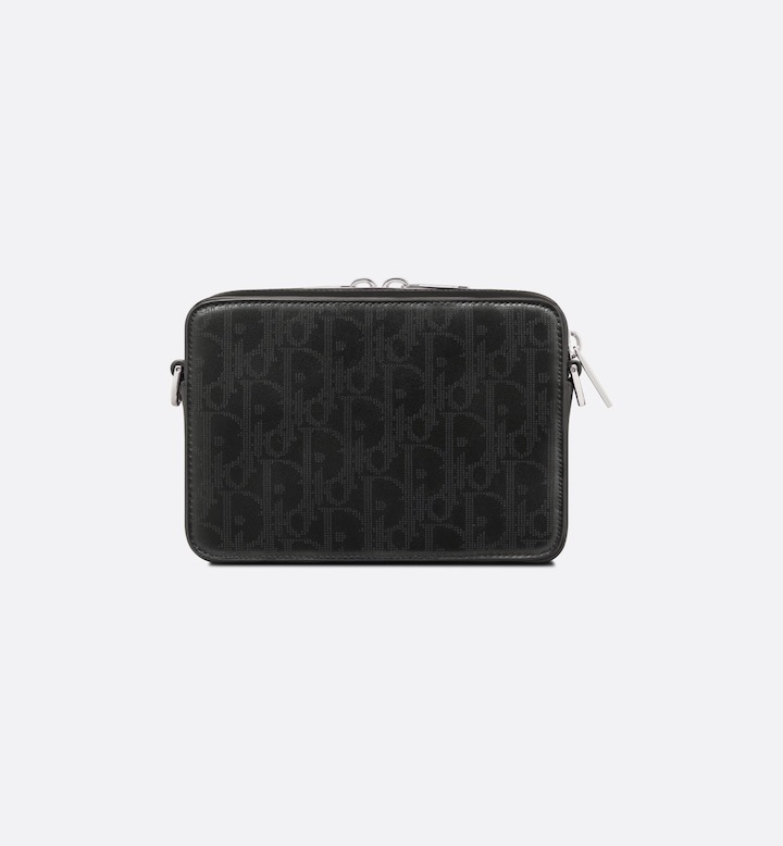 Zipped Pouch with Strap Black Oblique Galaxy Leather