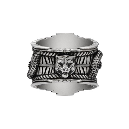 Medium Feline Head Sterling Silver Ring