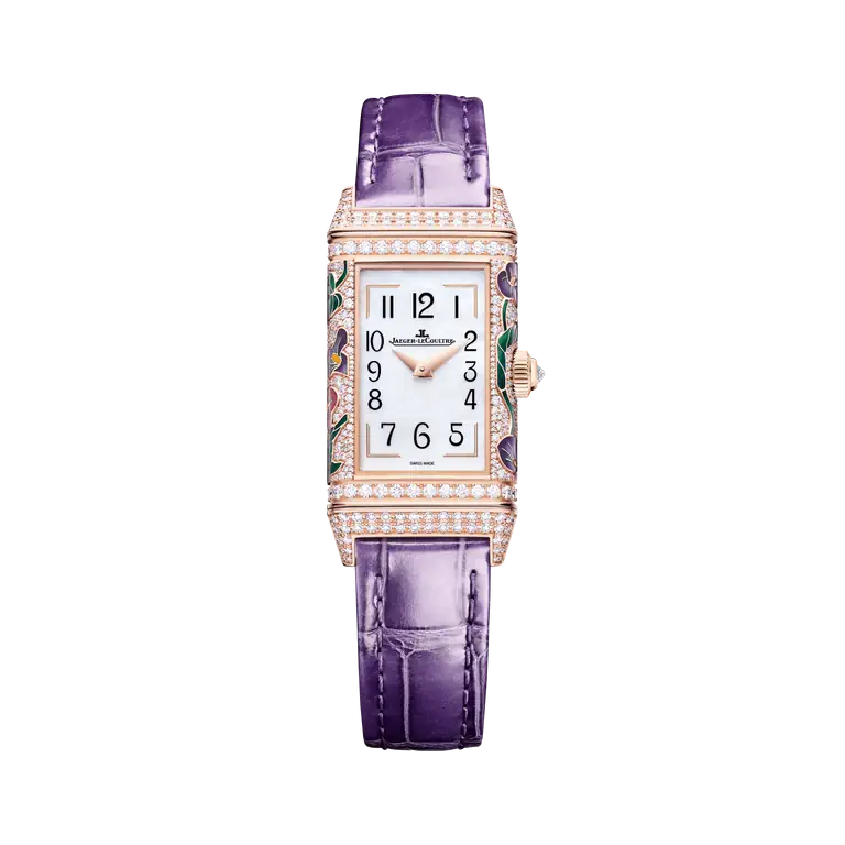 Reverso One Precious Flowers 40 x 20 mm, Pink Gold 750/1000 (18 carats), Manual winding
