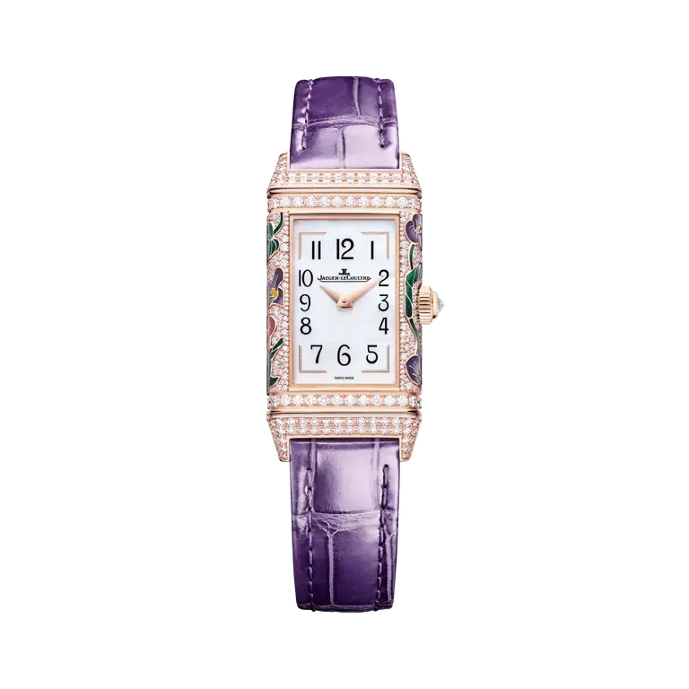 Reverso One Precious Flowers 40 x 20 mm, Pink Gold 750/1000 (18 carats), Manual winding