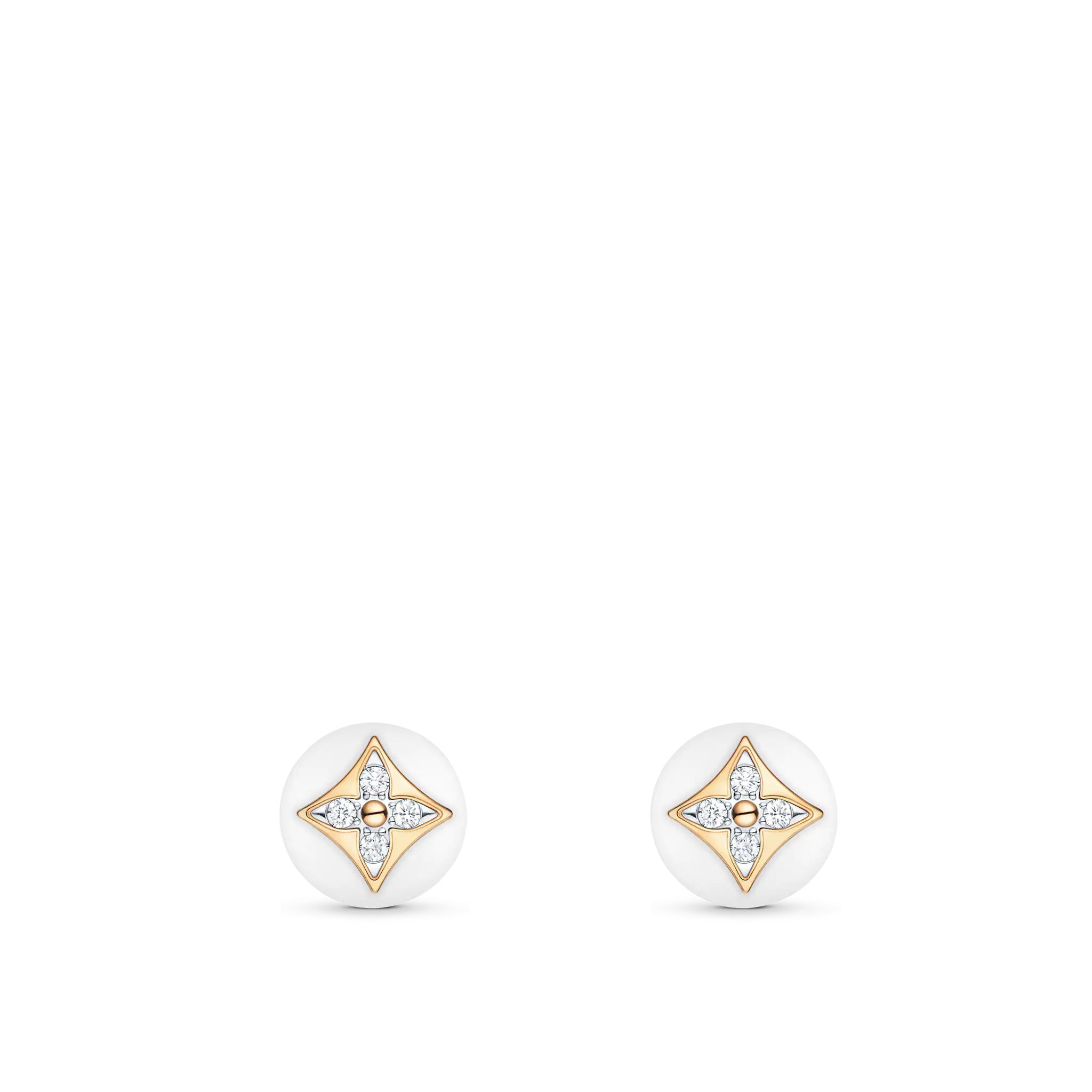 B Blossom Studs, Yellow Gold, White Gold, White Agate And Diamonds
