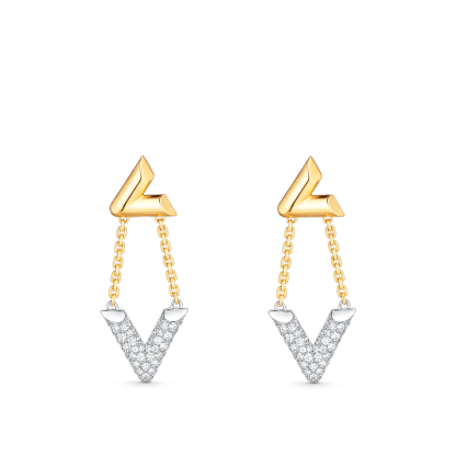 Volt Upside Down Earrings, Yellow Gold, White Gold And Diamonds