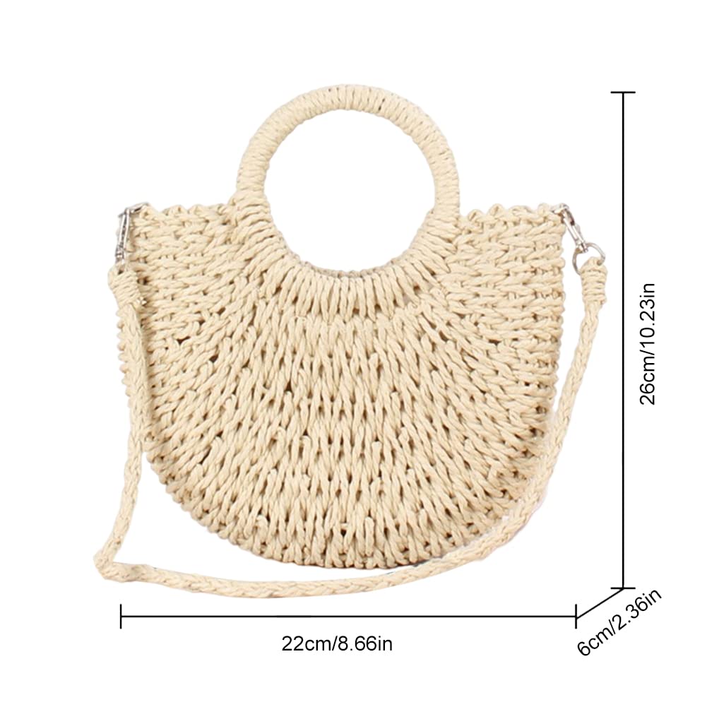 Handmade Woven Shoulder Bag Women Weaving Crossbody Bag Fashion Semicircle Holiday Beach Bags Tote