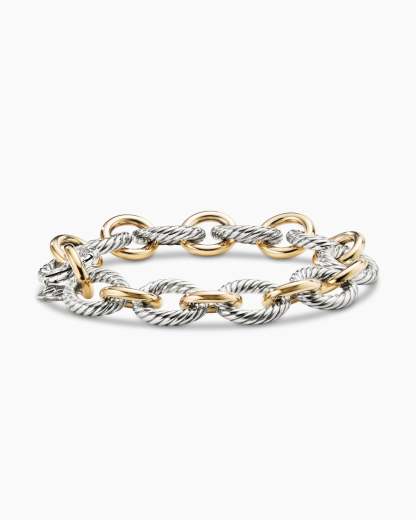 Oval Link Chain Bracelet Sterling Silver with 18K Yellow Gold, 12mm
