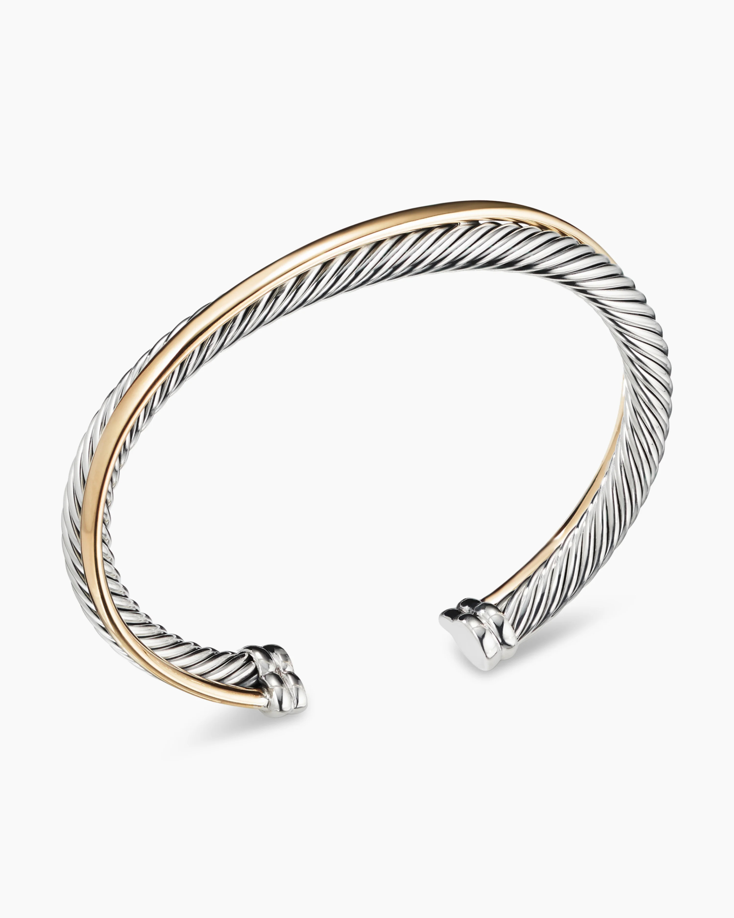 Crossover Two Row Cuff Bracelet Sterling Silver with 18K Yellow Gold, 5mm