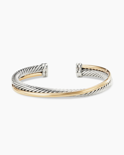 Crossover Two Row Cuff Bracelet Sterling Silver with 18K Yellow Gold, 5mm