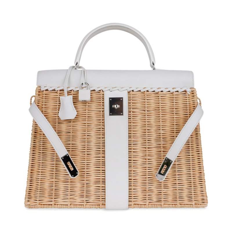 Kelly 35 Picnic Bag White Swift Leather / Osier (Wicker) Limited Edition