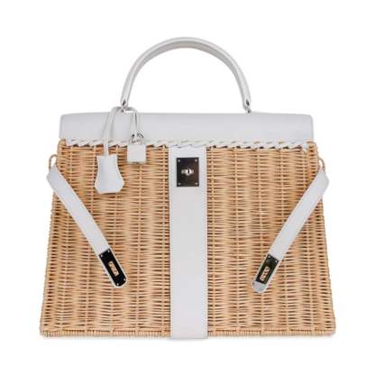 Kelly 35 Picnic Bag White Swift Leather / Osier (Wicker) Limited Edition