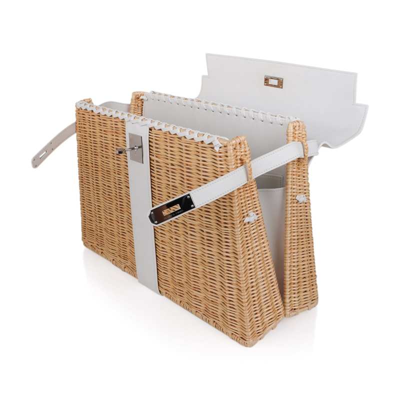 Kelly 35 Picnic Bag White Swift Leather / Osier (Wicker) Limited Edition