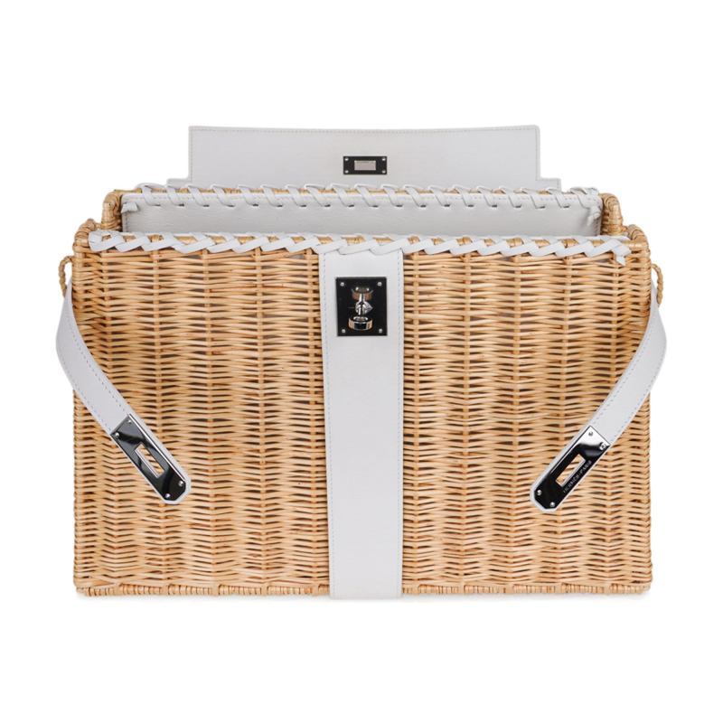 Kelly 35 Picnic Bag White Swift Leather / Osier (Wicker) Limited Edition