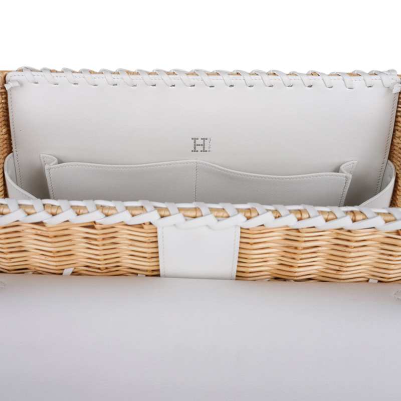 Kelly 35 Picnic Bag White Swift Leather / Osier (Wicker) Limited Edition