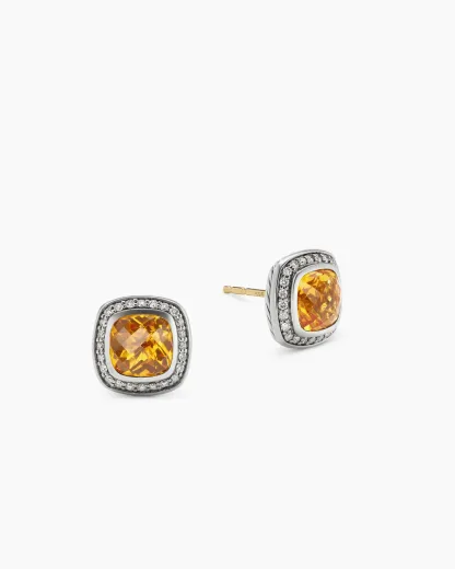 Albion庐 Stud Earrings Sterling Silver with Citrine and Diamonds, 7mm
