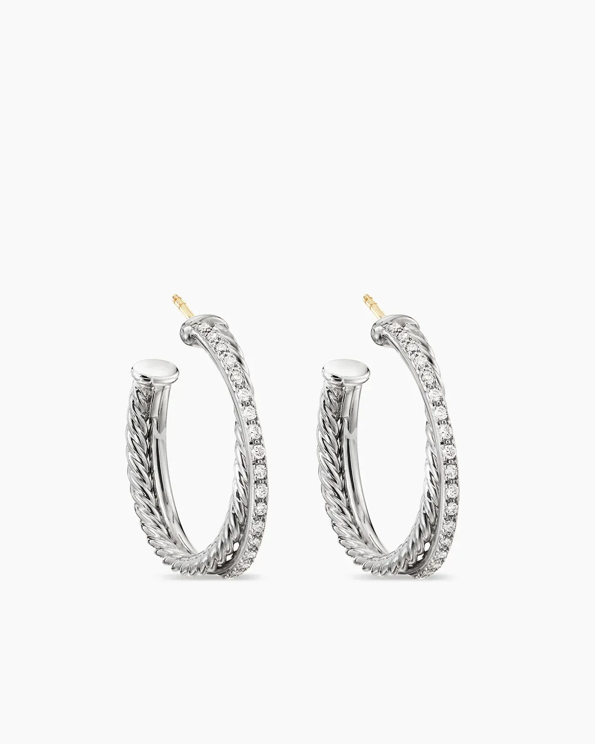 Crossover Hoop Earrings Sterling Silver with Diamonds, 26.5mm