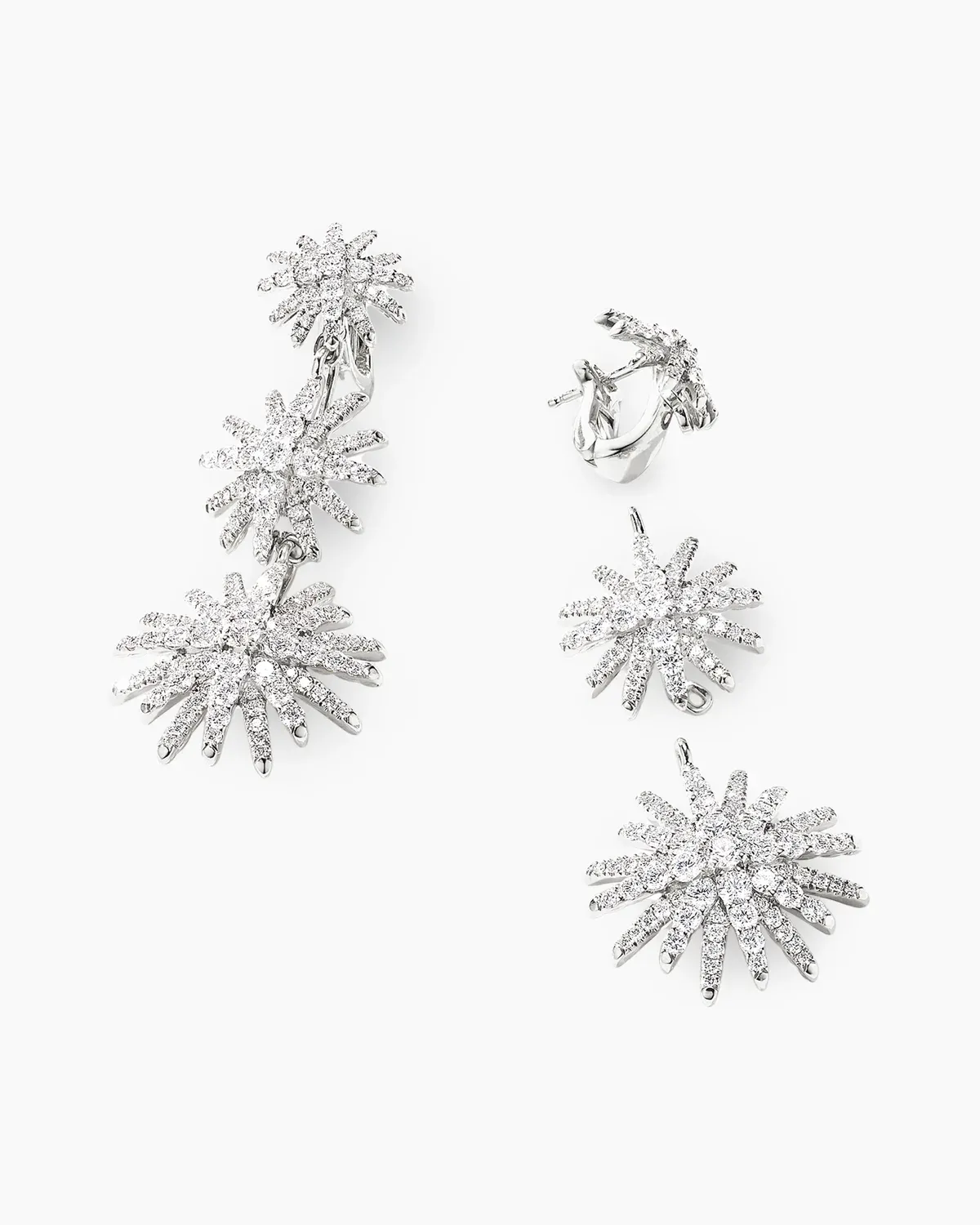 Starburst Triple Drop Earrings 18K White Gold with Diamonds, 51mm