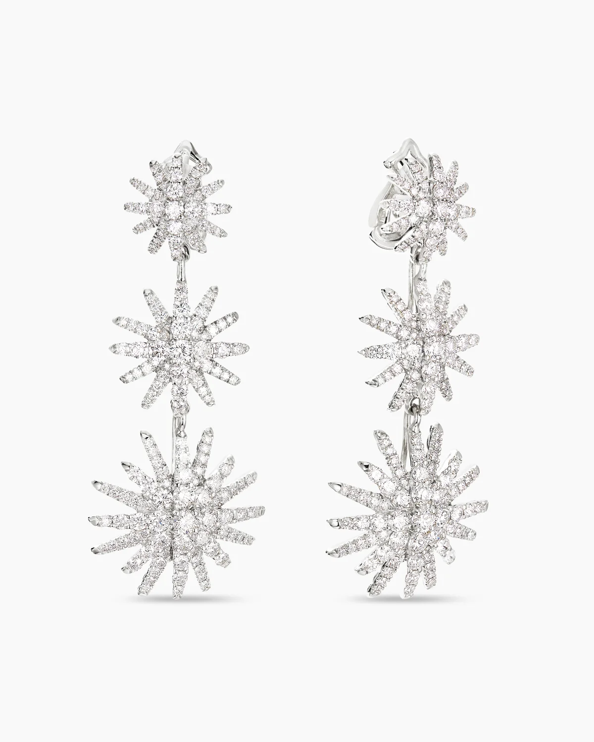 Starburst Triple Drop Earrings 18K White Gold with Diamonds, 51mm