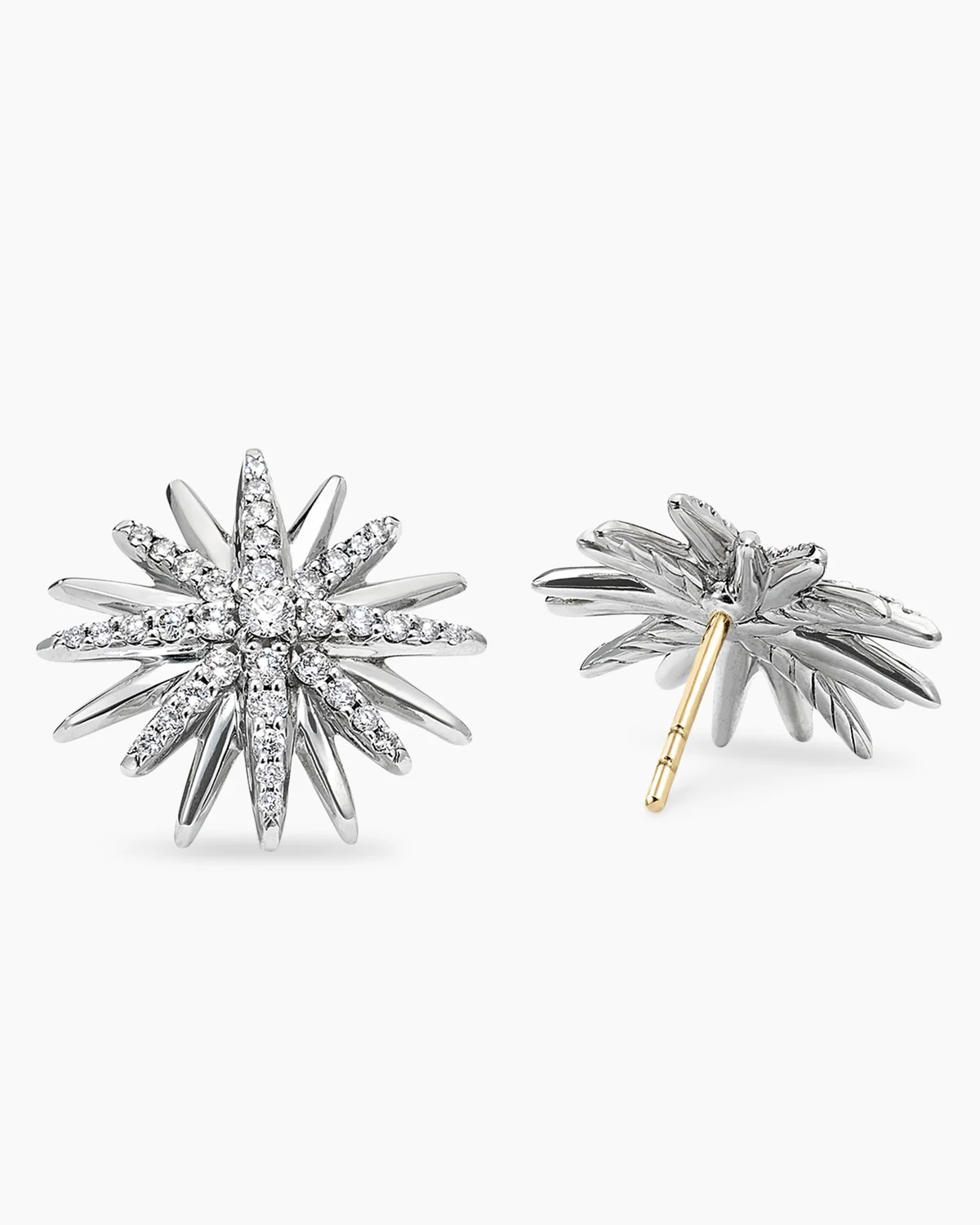 Starburst Stud Earrings Sterling Silver with Diamonds, 19mm