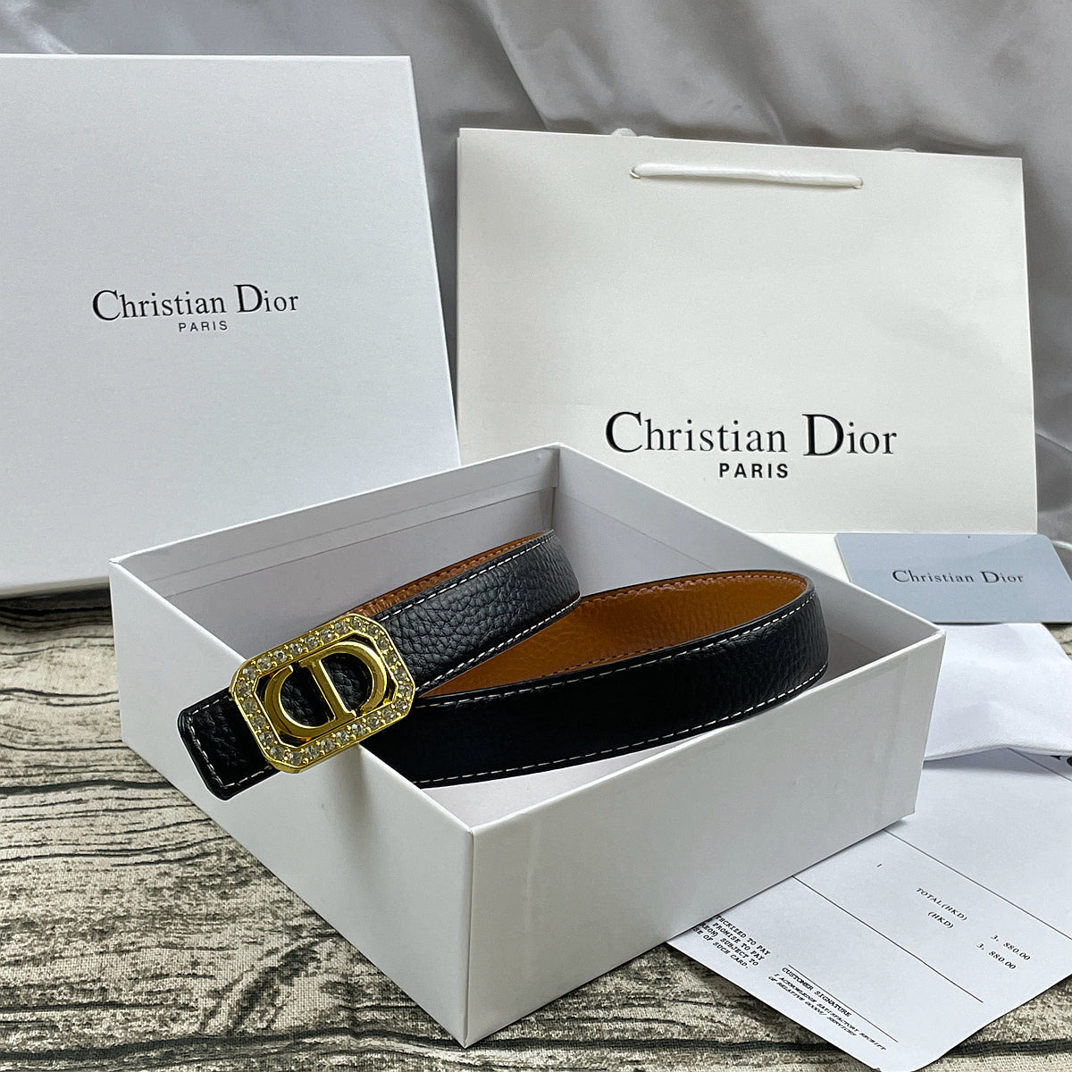 6 Colors luxury rhinestone lychee pattern double-sided belt