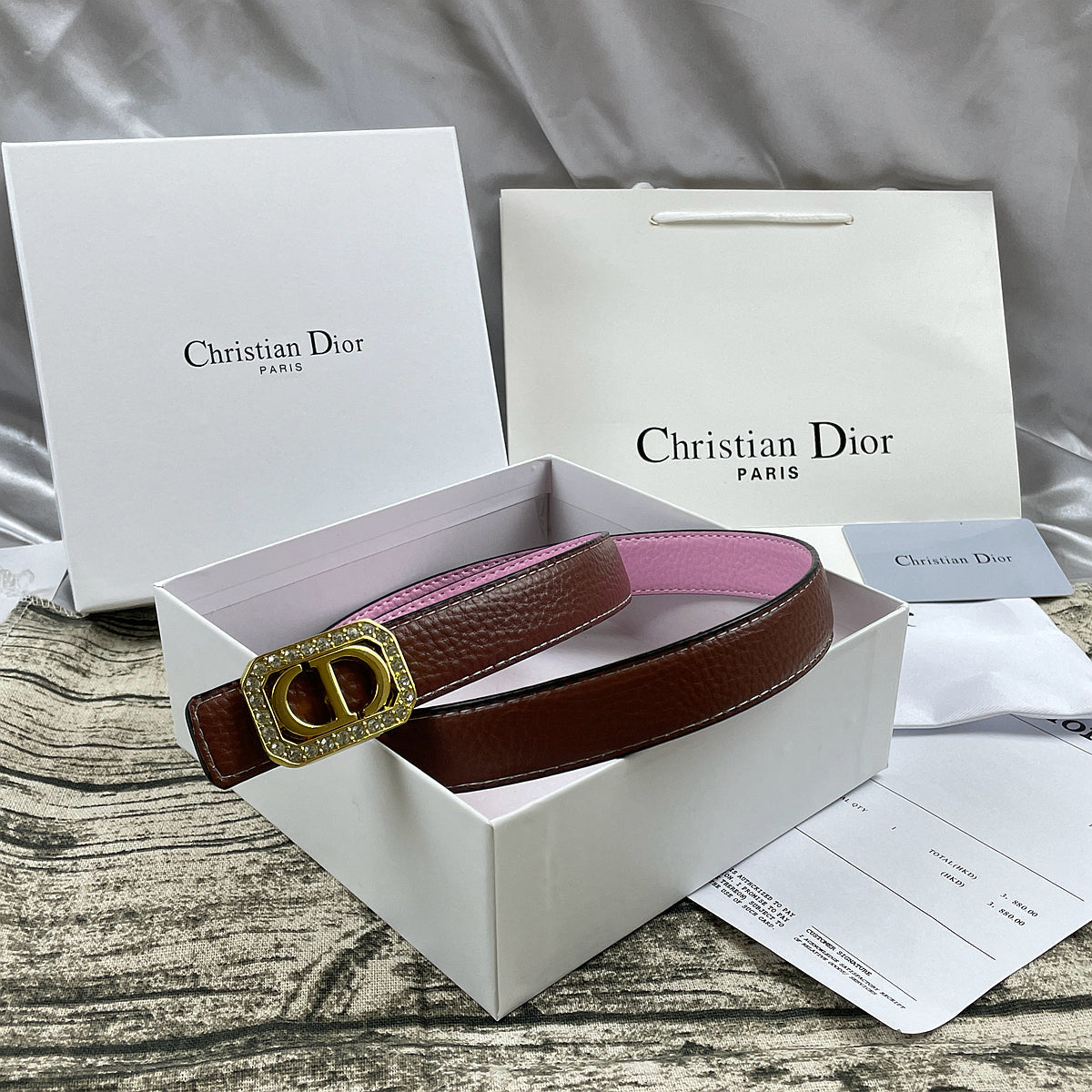 6 Colors luxury rhinestone lychee pattern double-sided belt