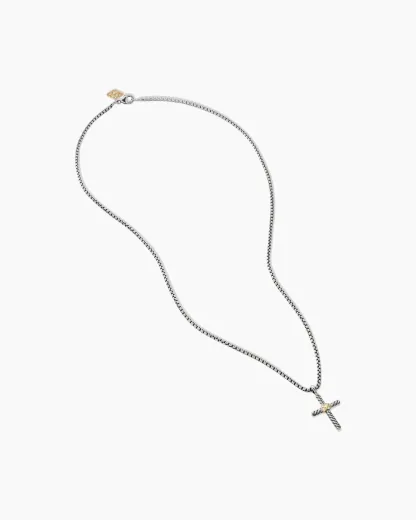 Petite X Cross Necklace Sterling Silver with 14K Yellow Gold, 24mm