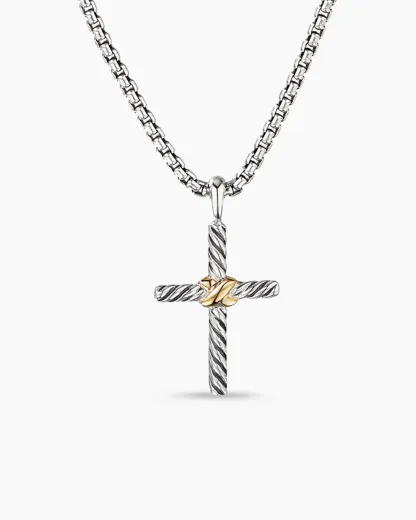 Petite X Cross Necklace Sterling Silver with 14K Yellow Gold, 24mm