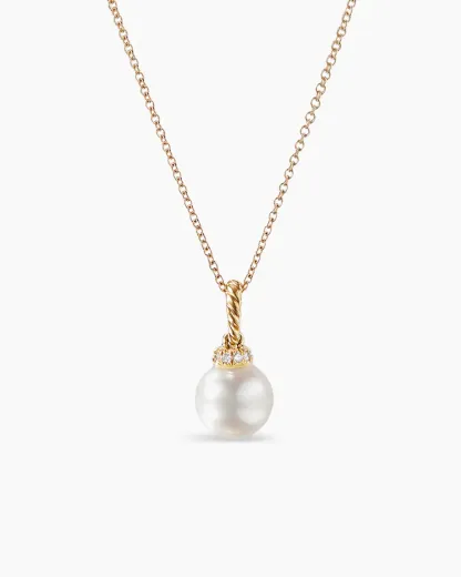 Solari Pendant Necklace 18K Yellow Gold with Pearl and Diamonds, 8mm